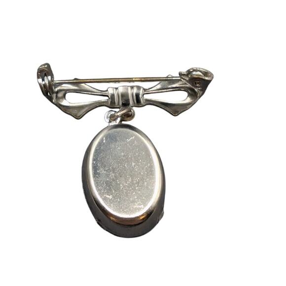 Vintage Blue Rhinestone Dangle Ribbon Silver Tone Brooch - Picture 2 of 6